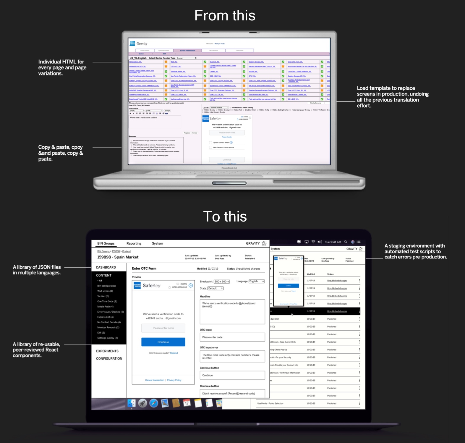 Before and after of Gravity Admin Console