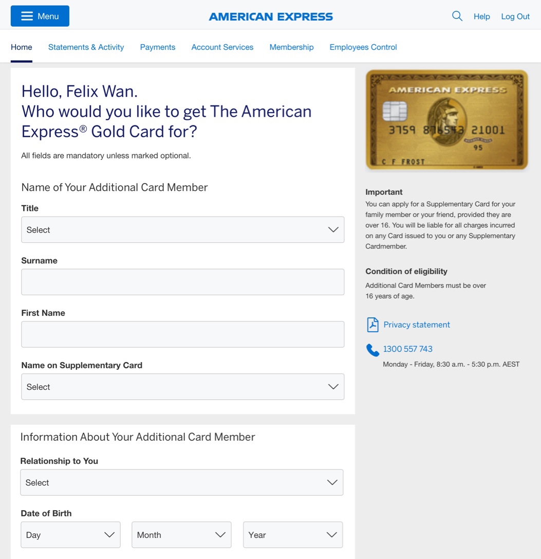 Global card application journey