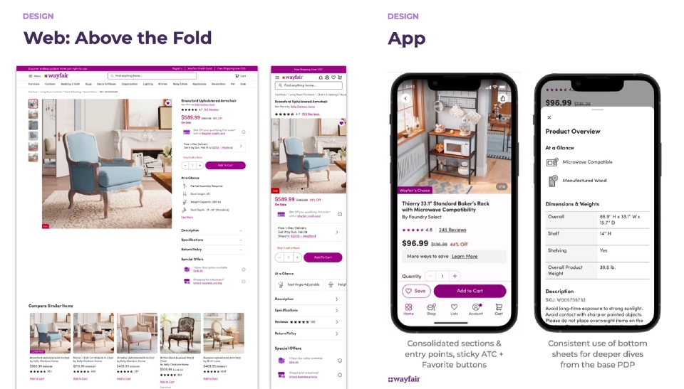 Wayfair web and app replatforming examples